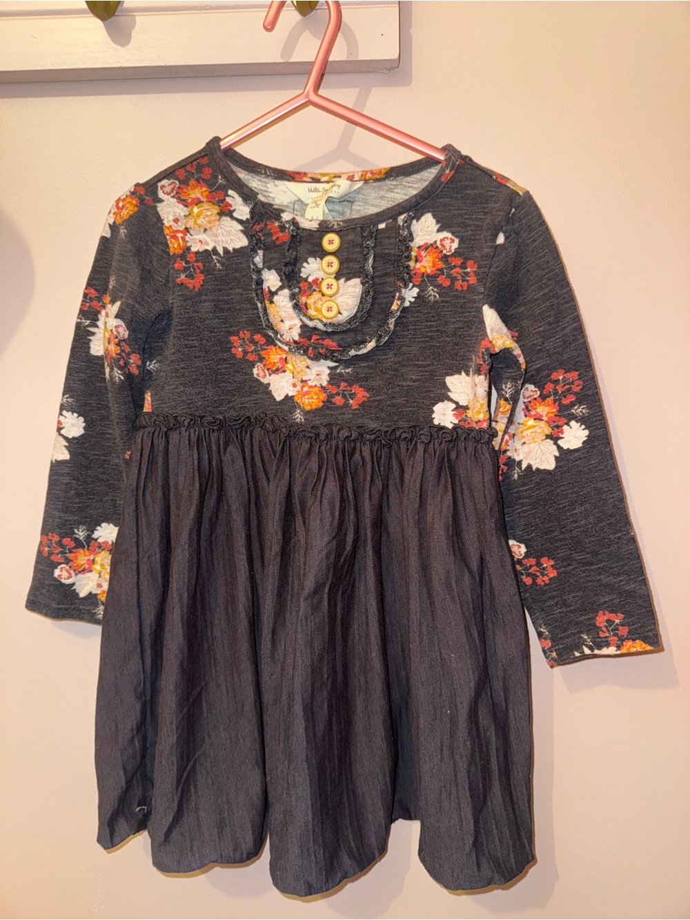 Matilda Jane Black Floral Knit-Paneled Long Sleeve Dress